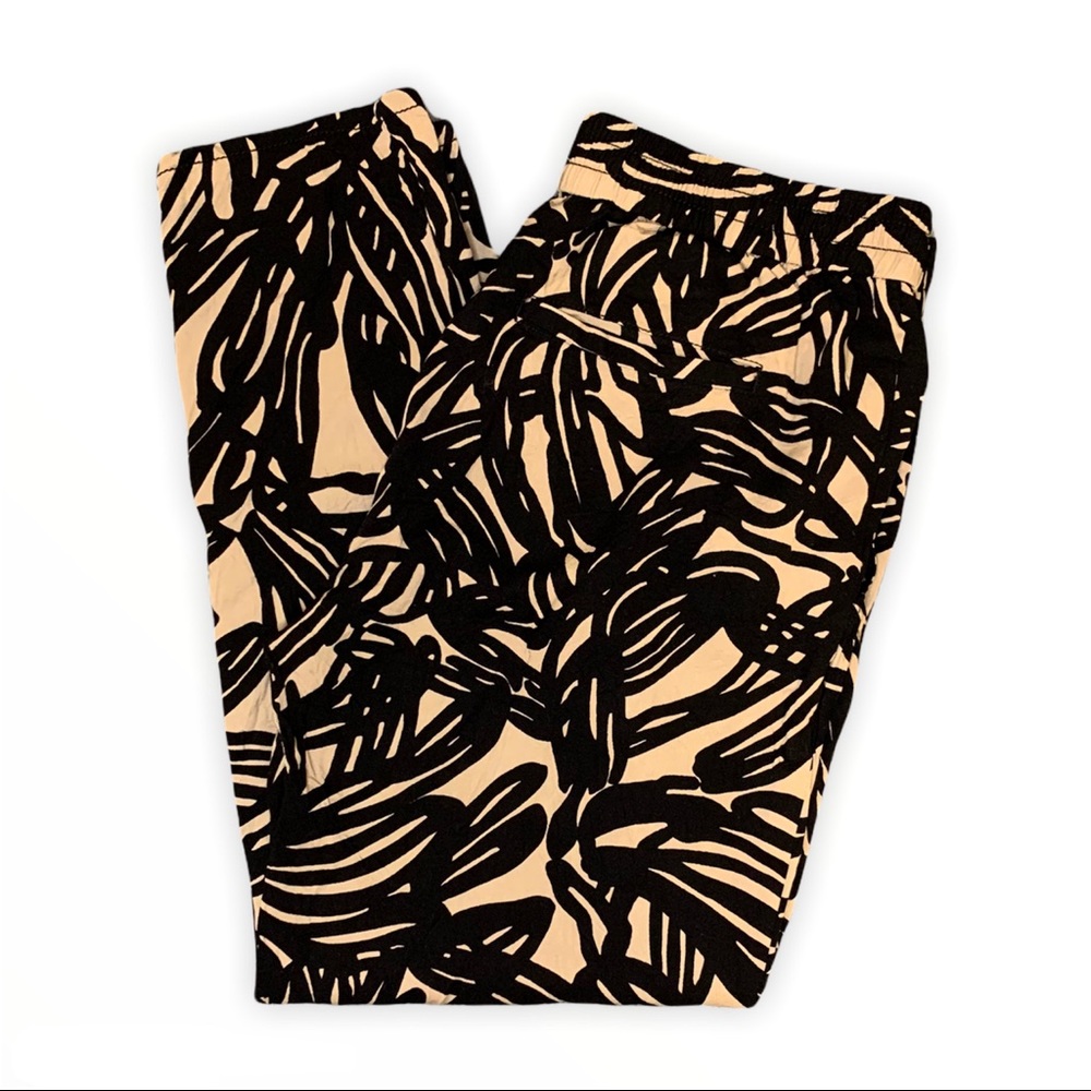 Gap Track Pant Black Floral Print Elastic Waist Small